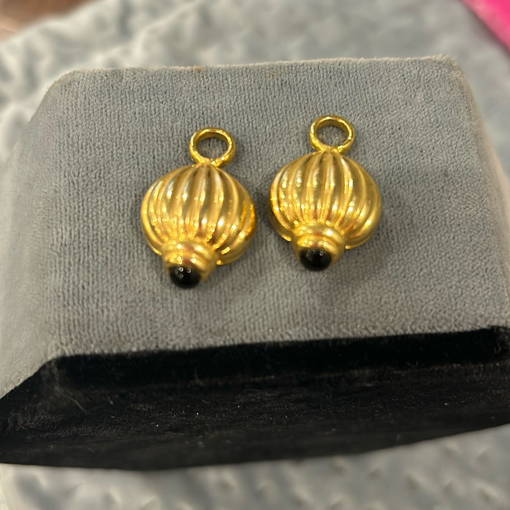 Fluted Gold With Black Cabochon Charms For Hoop Earrings-Boutique